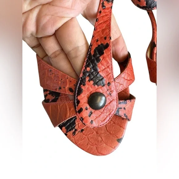 Zara Basic Women's Coral orange and Black snakeskin Strappy Sandals sz 37 Boho - Picture 4 of 8